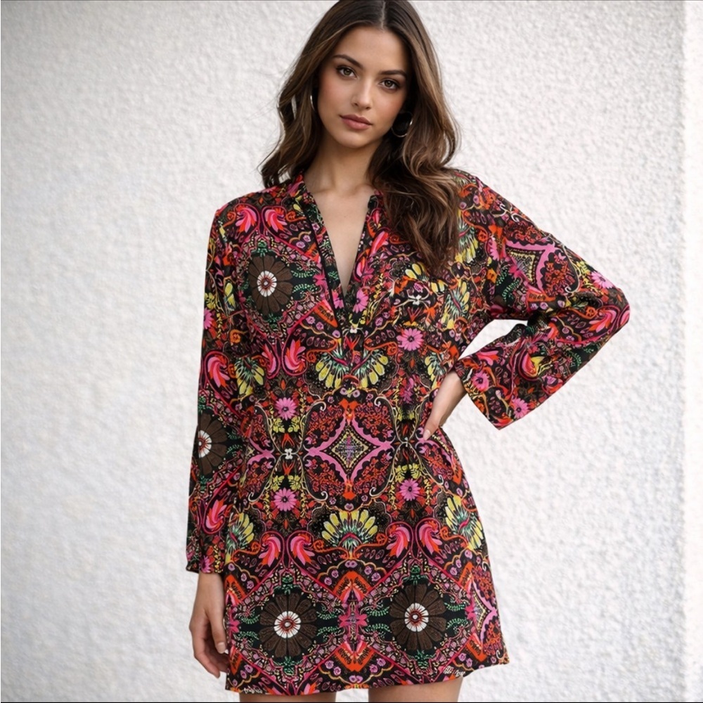 Trina Turk Psychedelic Floral Mini Dress Resort Palm Springs 36246